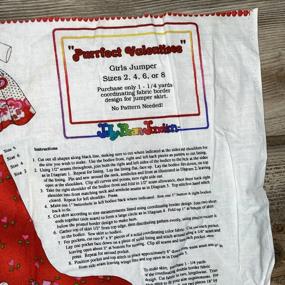 Jelly Bean Junction Purrfect Valentines Girl Jumper Fabric Sz 2, 4, 6, & 8 VTG